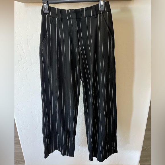 I.AM.GIA. | Black Pinstripe High Waist, Wide Leg Cropped Trouser Pants••Academia - Picture 6 of 16